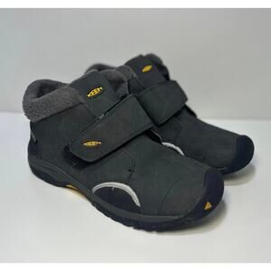 KEEN Dry Waterproof Leather Black Boot Booties Ankle Faux Fur Trim Womens 5